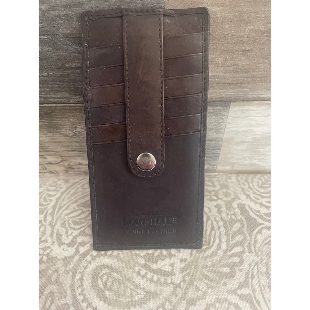 Marshal Genuine Leather Card Holder Wallet Brown Snap Closure Minimalist